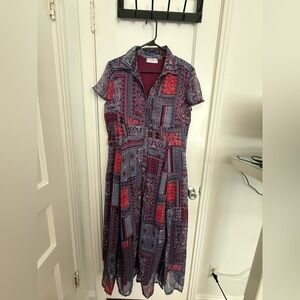 Boomshankar Boho Patchwork Dress in Burgundy and Navy